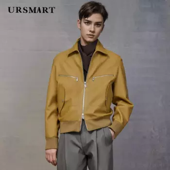 Мужская куртка из овчины, модная и красивая в Англии, изготовленная на заказ Высококачественная желтая куртка с пальто из натуральной кожи