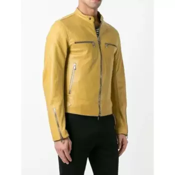 Мужская куртка из овечьей кожи, облегающая желтая велосипедная куртка в европейском и американском стиле