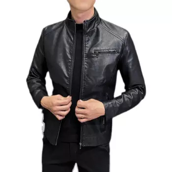 Мужская куртка из ПУ кожи, на флисе