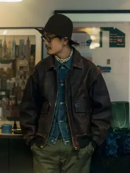 Мужская куртка из состаренной овечьей шкуры VISVIM FIL 22AW ELMENDORF Nakamura в японском стиле, кожаная куртка в стиле ретро a2