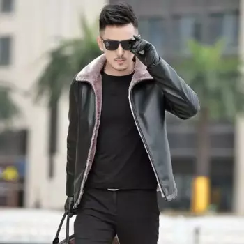 Мужская куртка на молнии с лацканами, черная повседневная кожаная куртка с бархатным мехом, на зиму, 2020