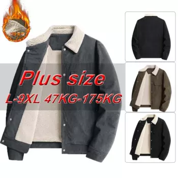 Мужская куртка оверсайз осень-зима плюс бархатная утепленная куртка с лацканами теплая Повседневная куртка-бомбер мужская большая модель