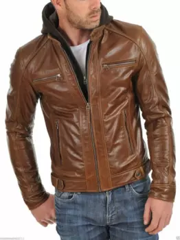 Мужская куртка с капюшоном из натуральной овечьей кожи