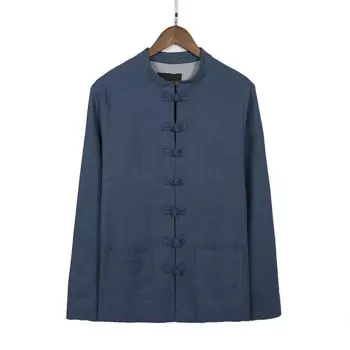Мужская льняная куртка в китайском стиле, большой размер, Ретро стиль, стоячий воротник, Национальный костюм, костюм Тан, Свободное пальто, vestido chino