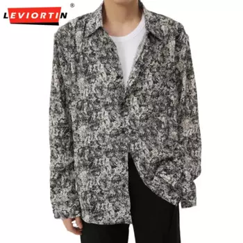 Мужская Легкая рубашка с длинным рукавом, с цветочным принтом