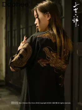 Мужская летняя футболка с вышивкой Золотого Дракона и серебра, новинка 2024, футболка в китайском стиле, мужские хлопковые футболки с коротким рукавом