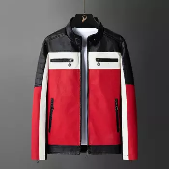 Мужская Лоскутная приталенная кожаная куртка, Мужская модная Байкерская ветрозащитная повседневная кожаная куртка, мотоциклетная куртка из искусственной кожи, пальто