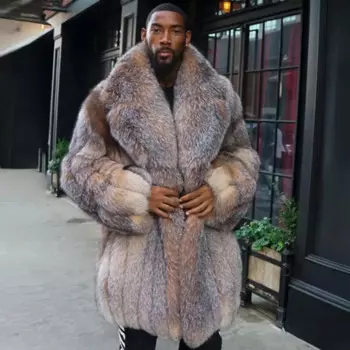 Мужская Меховая куртка с воротником-костюмом, Мужское пальто из натурального меха фиксации, зимняя мужская теплая пушистая куртка 2024, Новая меховая куртка с кристаллами и лисьим мехом