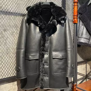 Мужская Меховая куртка средней длины, утепленная Повседневная куртка из натуральной овечьей кожи, зима