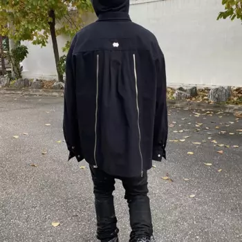 Мужская мешковатая рубашка с длинным рукавом, черная свободная уличная куртка на молнии сзади, свободная куртка в стиле оверсайз, Y2k