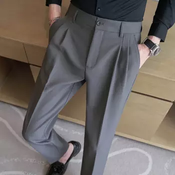 Мужская мода High Street Костюм Брюки Эластичные 2024 Осень Новые социальные повседневные брюки Костюм Брюки Деловой офис Свадебная мужская одежда