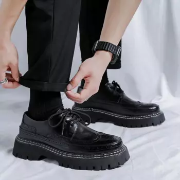Мужская мода, свадебное платье, резные туфли-бродяги, туфли дерби на шнуровке, черные кроссовки на платформе, обувь из натуральной кожи