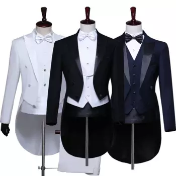Мужская модель (куртка + жилет + брюки), черное, белое, темно-синее платье, пальто, сценический костюм для свадьбы, магических шоу, сценических шоу