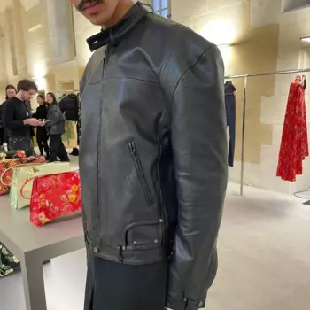 Мужская модная кожаная куртка NIGO на молнии с резьбовыми манжетами, куртка свободного кроя, черная кожаная куртка на молнии в черном цвете Ngvp # nigo6682