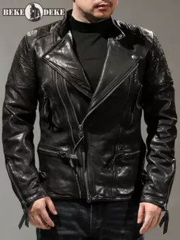 Мужская мотоциклетная байкерская куртка из натуральной овечьей кожи, приталенная куртка на молнии в стиле панк, осенняя ветрозащитная куртка для верховой езды