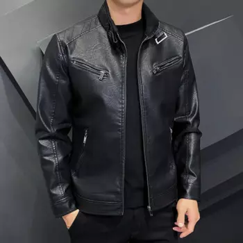 Мужская мотоциклетная куртка, черная куртка из искусственной кожи, осень 2024