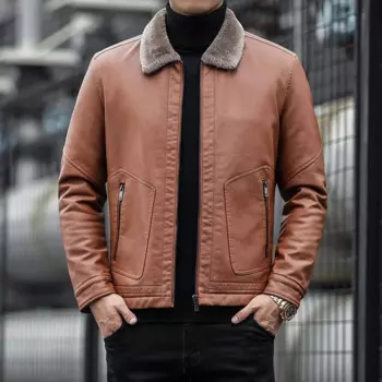 Мужская мотоциклетная куртка, облегающее короткое пальто из искусственной кожи с воротником, ветрозащитное кожаное пальто на молнии и с воротником-стойкой, куртка из искусственной кожи для зимы и осени