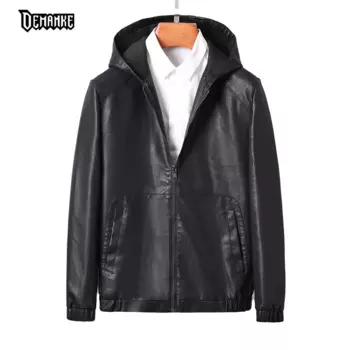 Мужская мотоциклетная куртка с капюшоном, черная куртка из искусственной кожи, размеры до 5XL, 2022