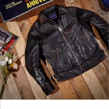 Мужская мягкая толстая куртка из конской кожи Hevay с чайным сердечником. Классическое короткое тонкое винтажное пальто из натуральной кожи Rider. Большой размер