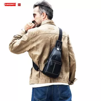 Мужская нагрудная сумка из натуральной воловьей кожи