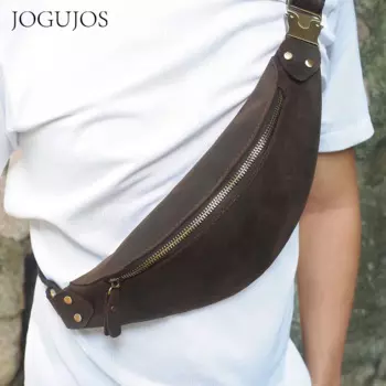 Мужская нагрудная сумка JOGUJOS из натуральной коровьей кожи, винтажная маленькая поясная сумочка, чехол для телефона мужская дорожная поясная сумка
