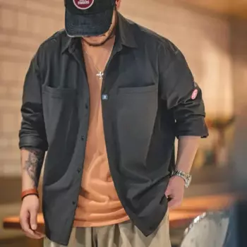 Мужская немнущаяся рубашка Maden, уличная темно-серая рубашка в тонкую полоску с длинными рукавами, свободная осенняя куртка с карманами