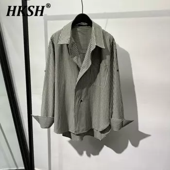 Мужская нишевая оригинальная полосатая рубашка HKSH, весна-осень, новый корейский дизайн, высокие чувственные нестандартные рубашки с отложным воротником HK2253