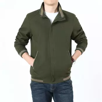 Мужская новая хлопковая куртка, мужская повседневная куртка на весну и осень, однотонная куртка с воротником-стойкой и карманом, деловая приталенная куртка 2022