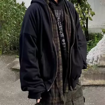 Мужская новая осенне-зимняя искусственная двухсекционная клетчатая рубашка, куртка с вышивкой, винтажная толстовка Normcore на молнии с капюшоном # NGTOP11464