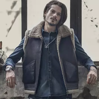 Мужская новая стильная куртка из натуральной овчины, Короткий Мужской жилет из овчины, темно-коричневый меховой жилет