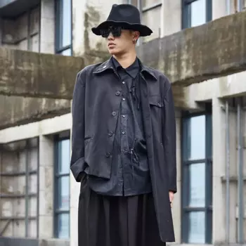 Мужская Новая темная Асимметричная Модная Повседневная Свободная куртка в подиумном стиле