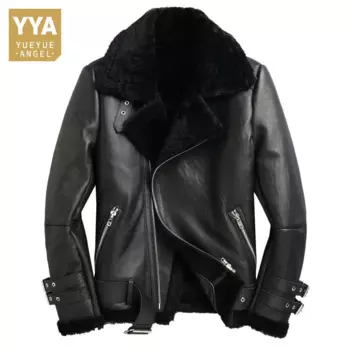 Мужская облегающая байкерская куртка из натуральной кожи, осенне-зимняя теплая Повседневная короткая куртка из натурального меха, высококачественное черное пальто в стиле панк