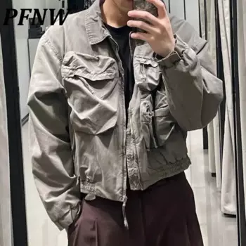 Мужская одежда PFNW для тяжелой промышленности, винтажная короткая куртка с несколькими карманами, потертая свободная Осенняя модная темно-серая куртка 12C1258