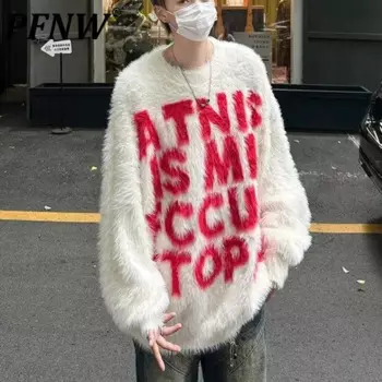 Мужская одежда PFNW с буквенным принтом, жаккардовый свитер из меха норки, Мужская модная новинка на осень и зиму, свободный крой, трикотажный пуловер с круглым вырезом, топы 12C1343