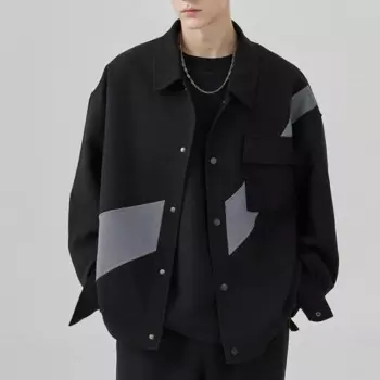 Мужская одежда с контрастными строчками, дизайнерское пальто с лацканами, осень 2024, новое пальто, Корейская версия, модная верхняя одежда, повседневная Свободная куртка