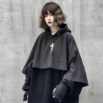 Мужская одежда в стиле Харадзюку, свитер с имитацией двух шальков в стиле хип-хоп, Весенняя свободная однотонная толстовка с прострочкой, Свитшот оверсайз с капюшоном Vaporwave