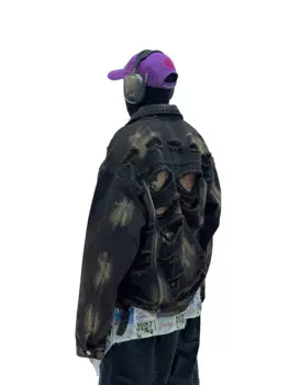 Мужская одежда в стиле Wasteland, Женская нишевая дизайнерская потертая рваная Свободная джинсовая куртка с вырезами и граффити