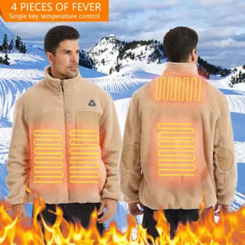 Мужская однотонная теплая флисовая куртка на молнии с воротником-стойкой и подогревом, Повседневная зимняя куртка 3xl, Мужская джинсовая куртка с флисовой подкладкой