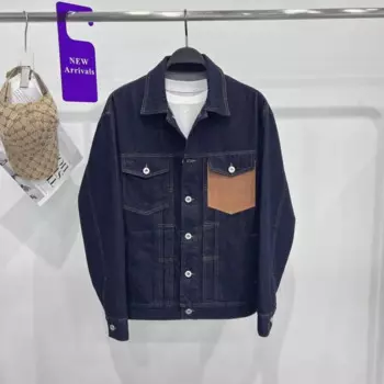 Мужская осенне-зимняя джинсовая куртка, Мужская модная повседневная Свободная джинсовая куртка с кожаным карманом и тиснением