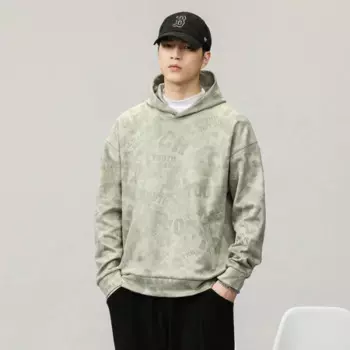 Мужская осенне-зимняя свободная футболка с длинным рукавом и принтом