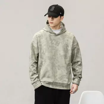 Мужская осенне-зимняя свободная футболка с длинным рукавом и принтом