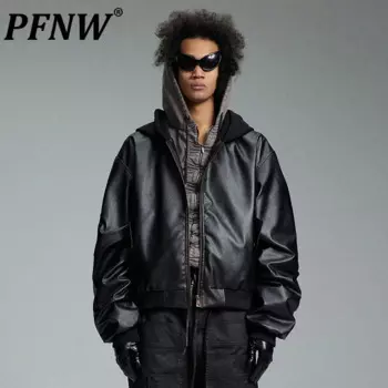 Мужская осенняя куртка из ПУ кожи, свободного покроя