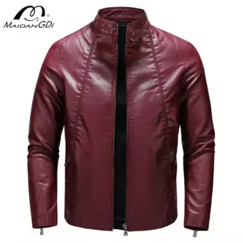 Мужская осенняя куртка MaiDangDi из бархатной кожи, новая однотонная приталенная мотоциклетная куртка, повседневная куртка из искусственной кожи