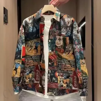 Мужская Осенняя модная повседневная рубашка новый стиль окрашенная гало этнический принт Высококачественная свободная универсальная повседневная куртка