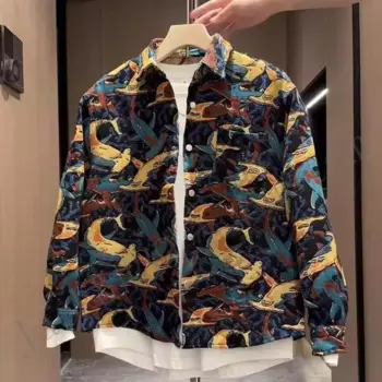 Мужская Осенняя модная повседневная рубашка новый стиль окрашенная гало этнический принт Высококачественная свободная универсальная повседневная куртка