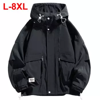Мужская Осенняя ветровка с капюшоном, размеры до 6XL