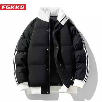 Мужская парка с хлопковой подкладкой FGKKS, уличная облегающая куртка в полоску, парка для отдыха с хлопковой подкладкой, 2024