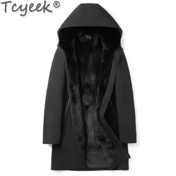 Мужская парка средней длины Tcyeek, теплая зимняя куртка из натурального меха норки с капюшоном и подкладкой из натурального меха норки
