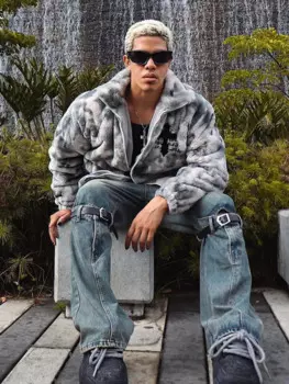 Мужская плюшевая куртка с имитацией овечьей шерсти и кроличьим мехом