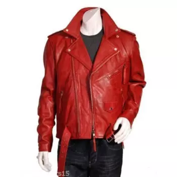 Мужская популярная красная куртка из натуральной кожи, стильная облегающая байкерская куртка в европейском и американском стиле